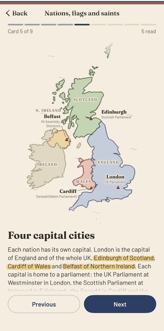 Life in the UK app: map of the four capital cities